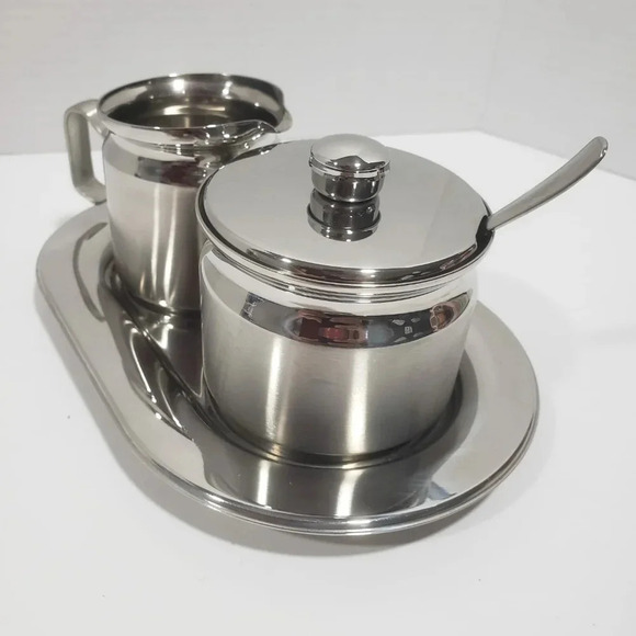 Tramontina Stainless  Sugar and Creamer Set. - Picture 2 of 13